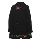 DESIGUAL Womens Black Wool Blend Button Jacket XS Floral Embroidery