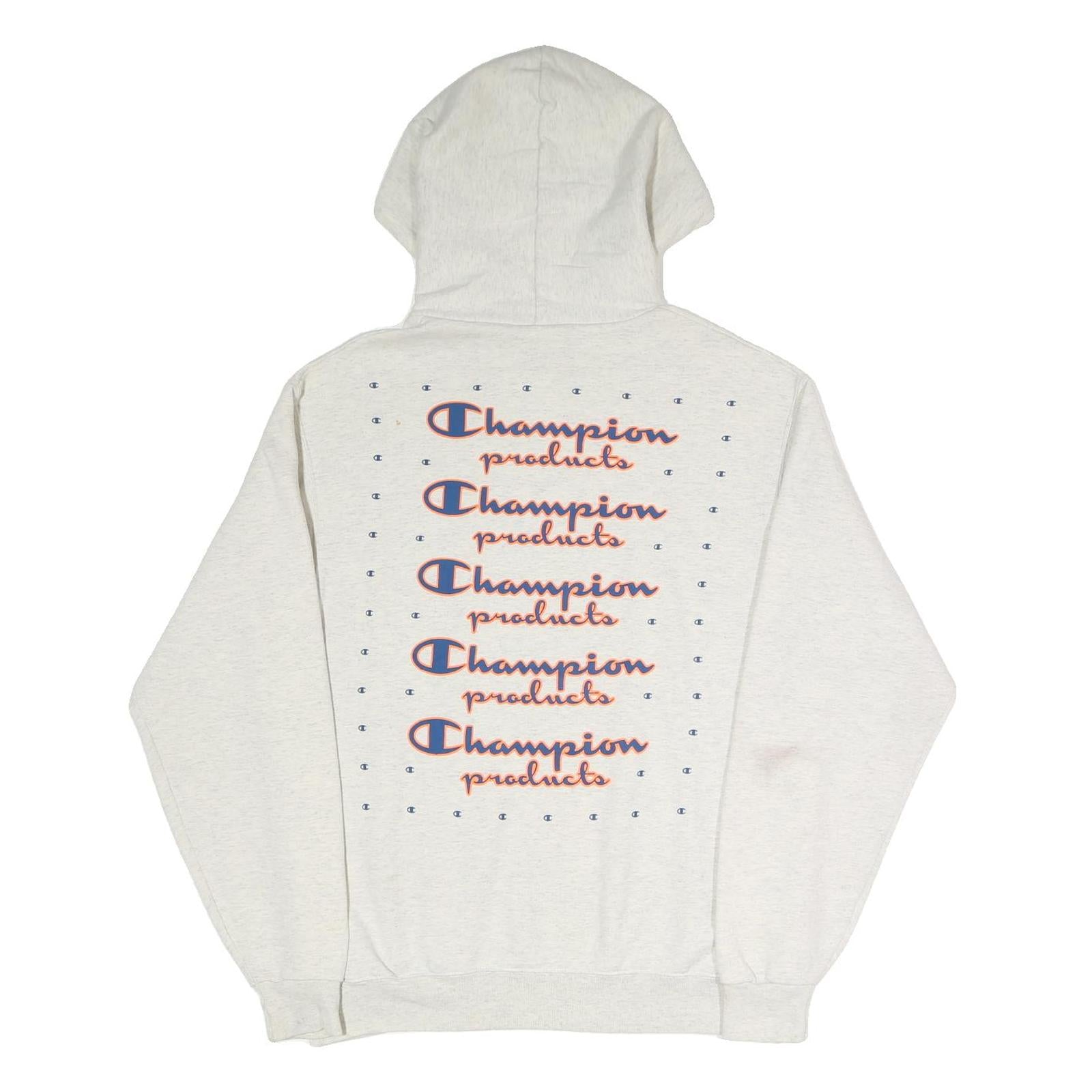 CHAMPION Mens Cream Hoodie M Cotton Blend Pullover Drawstring Hood