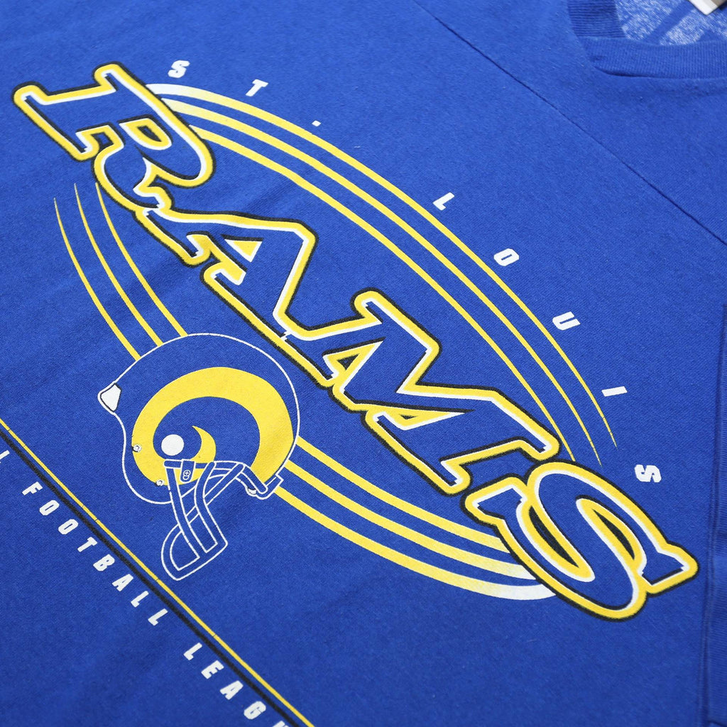 7LOGO Single Stitch Mens Blue & White Rams Graphic T-Shirt XL Short Sleeve