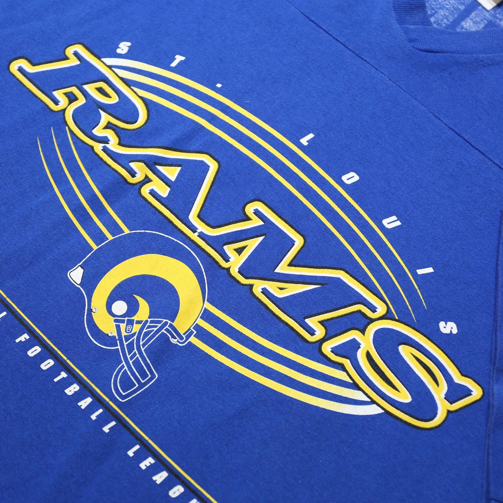 7LOGO Single Stitch Mens Blue & White Rams Graphic T-Shirt XL Short Sleeve