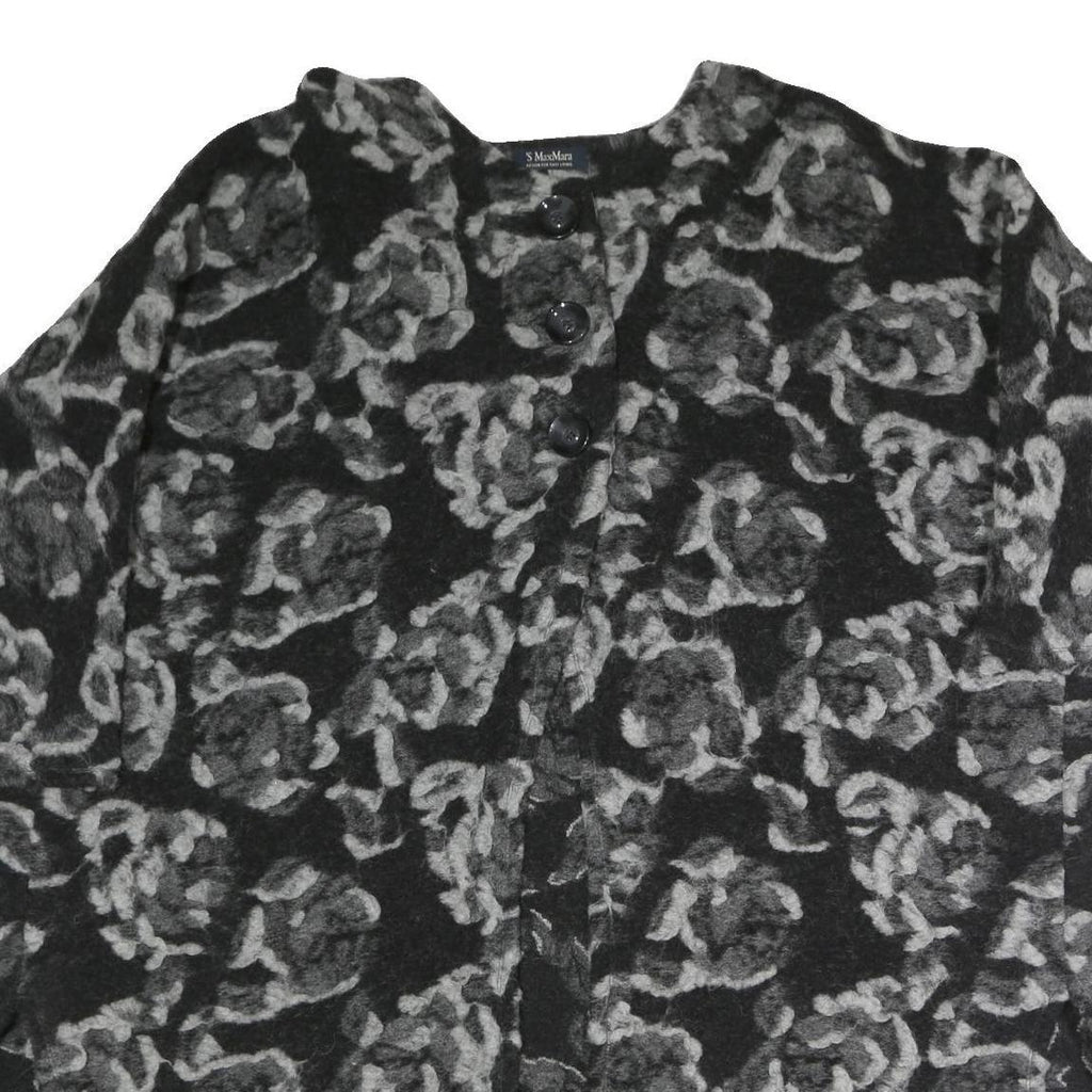 S MAX MARA Womens Black & Grey Floral Button Jacket L Woven Classic Fit Long