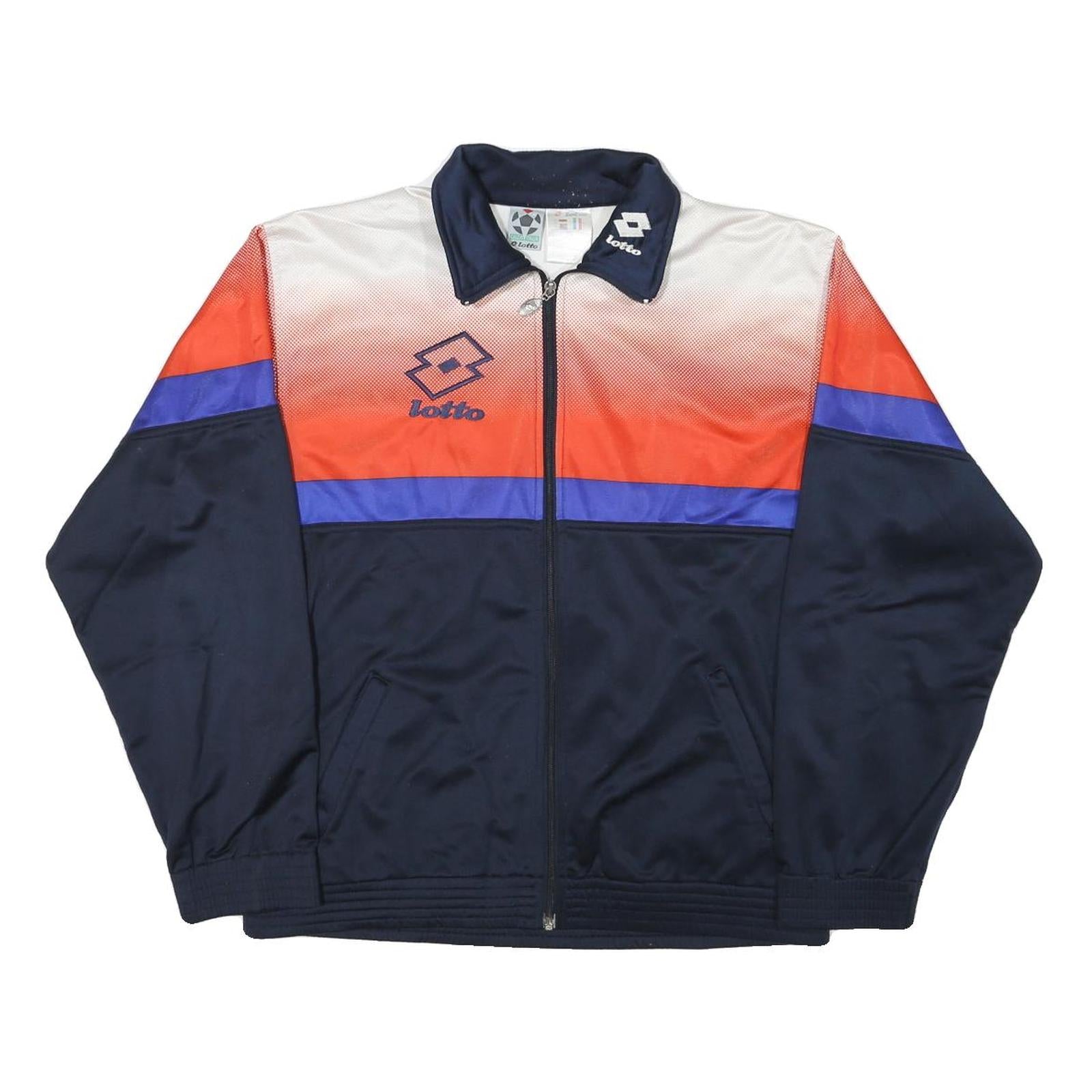 LOTTO Mens Navy & Orange Athletic Jacket M Polyester Blend Colourblock Zip