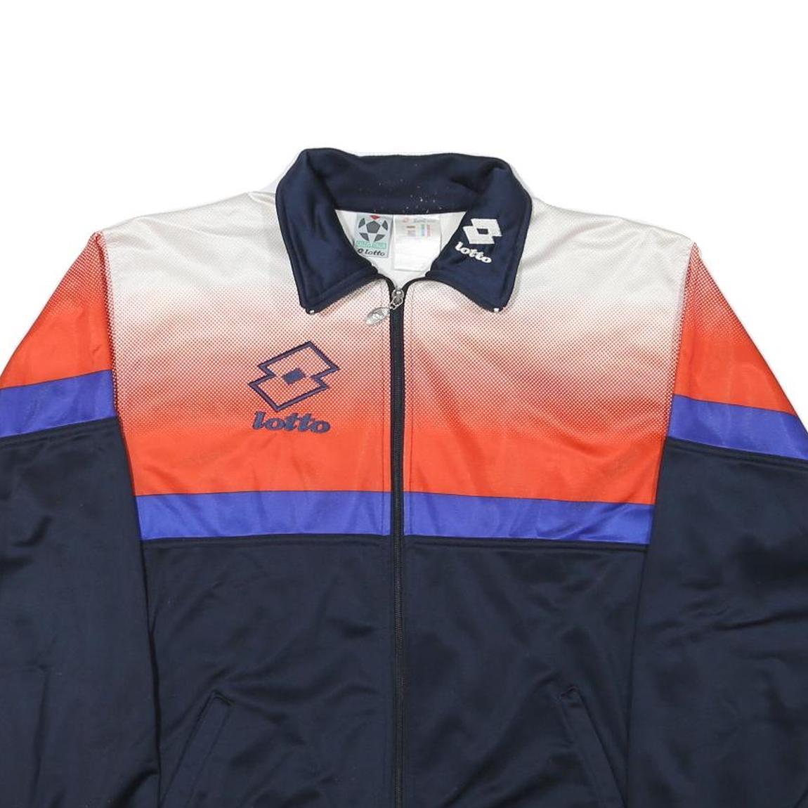 LOTTO Mens Navy & Orange Athletic Jacket M Polyester Blend Colourblock Zip