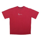 KARL KANI Mens Red Pinstripe Graphic T-Shirt S Short Sleeve Crew Neck Signature