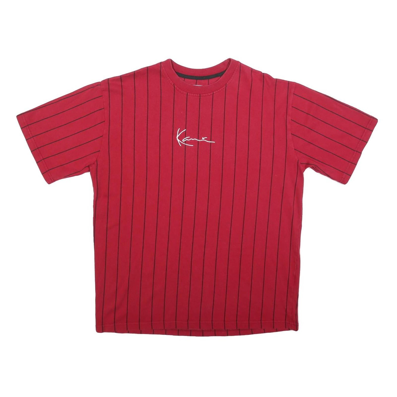 KARL KANI Mens Red Pinstripe Graphic T-Shirt S Short Sleeve Crew Neck Signature