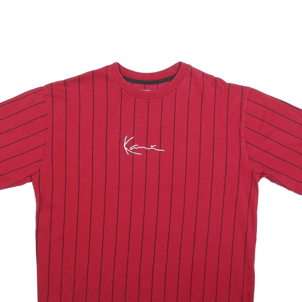 KARL KANI Mens Red Pinstripe Graphic T-Shirt S Short Sleeve Crew Neck Signature