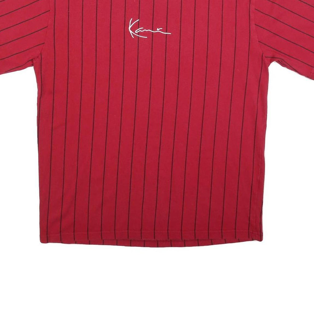 KARL KANI Mens Red Pinstripe Graphic T-Shirt S Short Sleeve Crew Neck Signature
