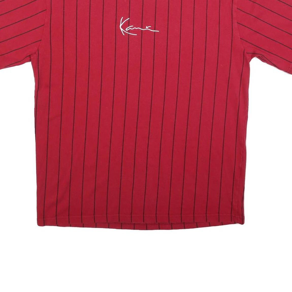 KARL KANI Mens Red Pinstripe Graphic T-Shirt S Short Sleeve Crew Neck Signature