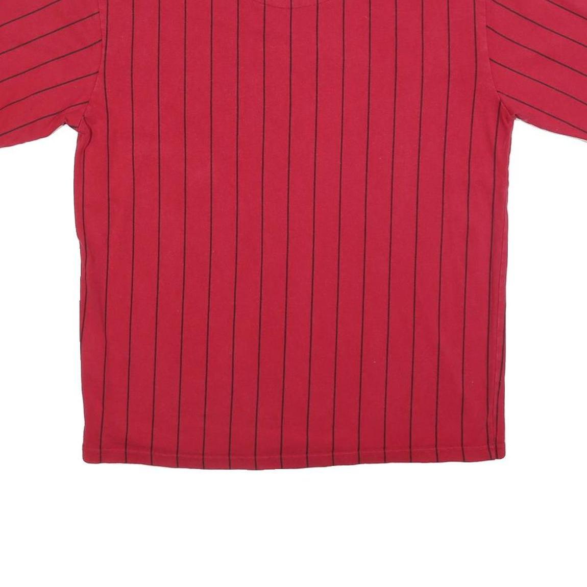 KARL KANI Mens Red Pinstripe Graphic T-Shirt S Short Sleeve Crew Neck Signature