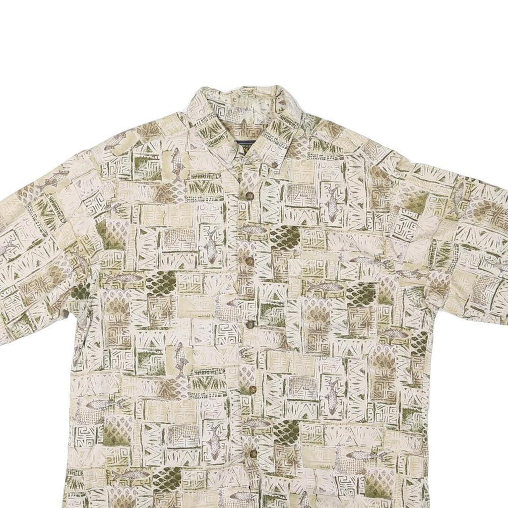 WOOLRICH Mens Beige & Olive Patterned Cotton Blend Shirt M Casual Summer