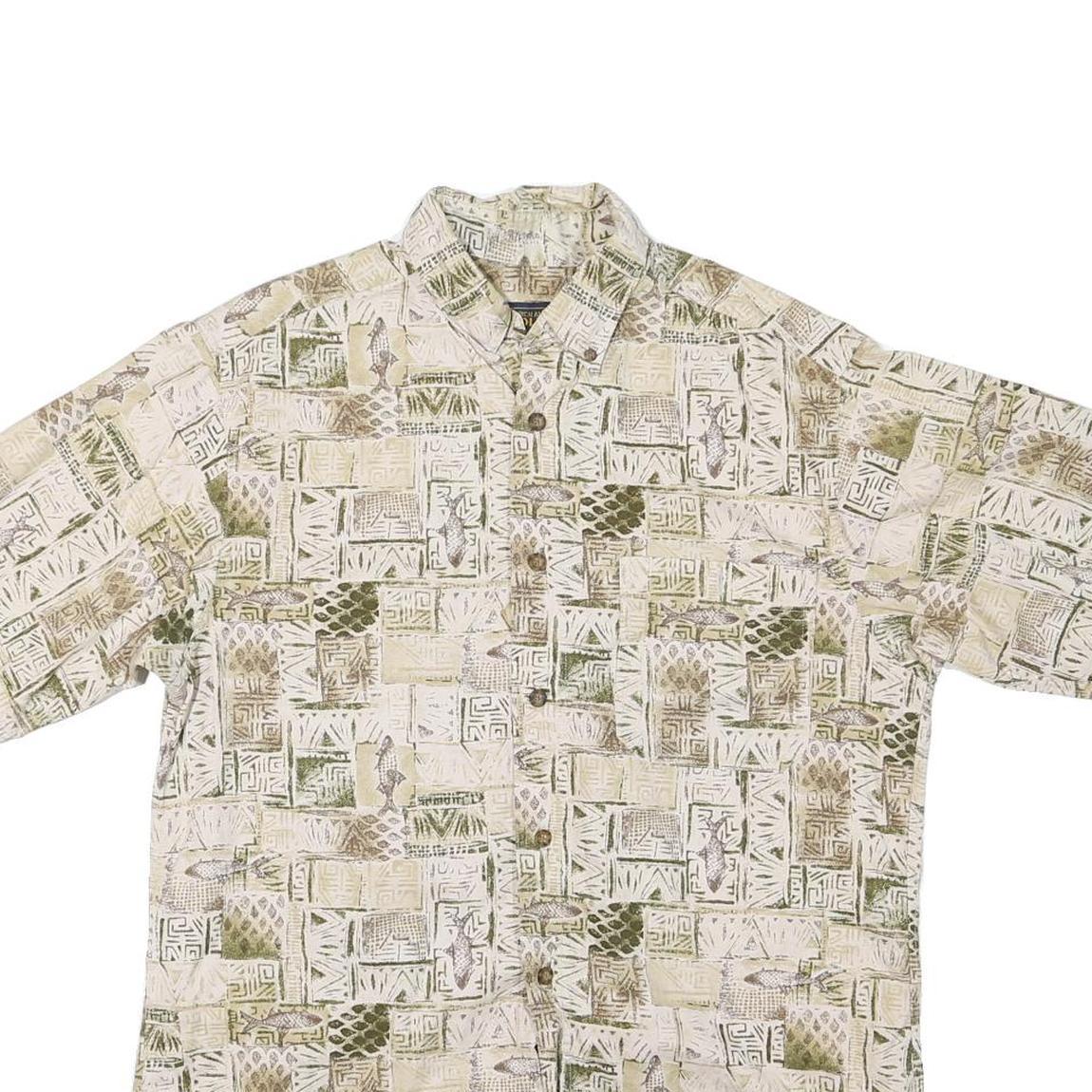 WOOLRICH Mens Beige & Olive Patterned Cotton Blend Shirt M Casual Summer