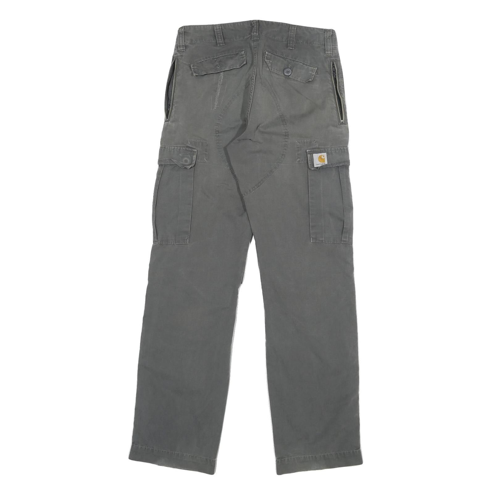 CARHARTT Mens Grey Regular Fit Cargo Cotton Blend Jeans W28 L31 Button Closure