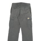 CARHARTT Mens Grey Regular Fit Cargo Cotton Blend Jeans W28 L31 Button Closure