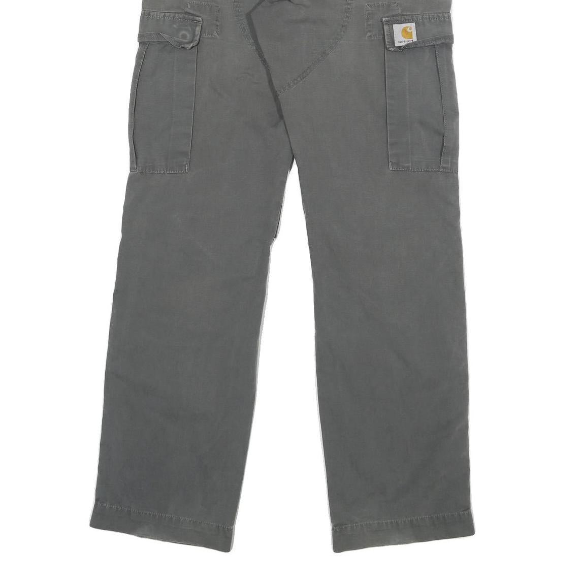 CARHARTT Mens Grey Regular Fit Cargo Cotton Blend Jeans W28 L31 Button Closure