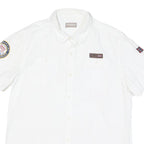 NAPAPIJRI Mens White Casual Shirt M Cotton Blend Patch Logo Norwegian Flag