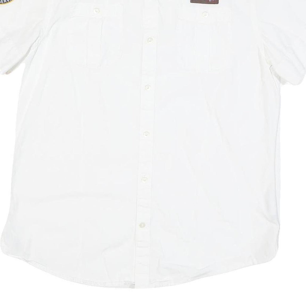 NAPAPIJRI Mens White Casual Shirt M Cotton Blend Patch Logo Norwegian Flag