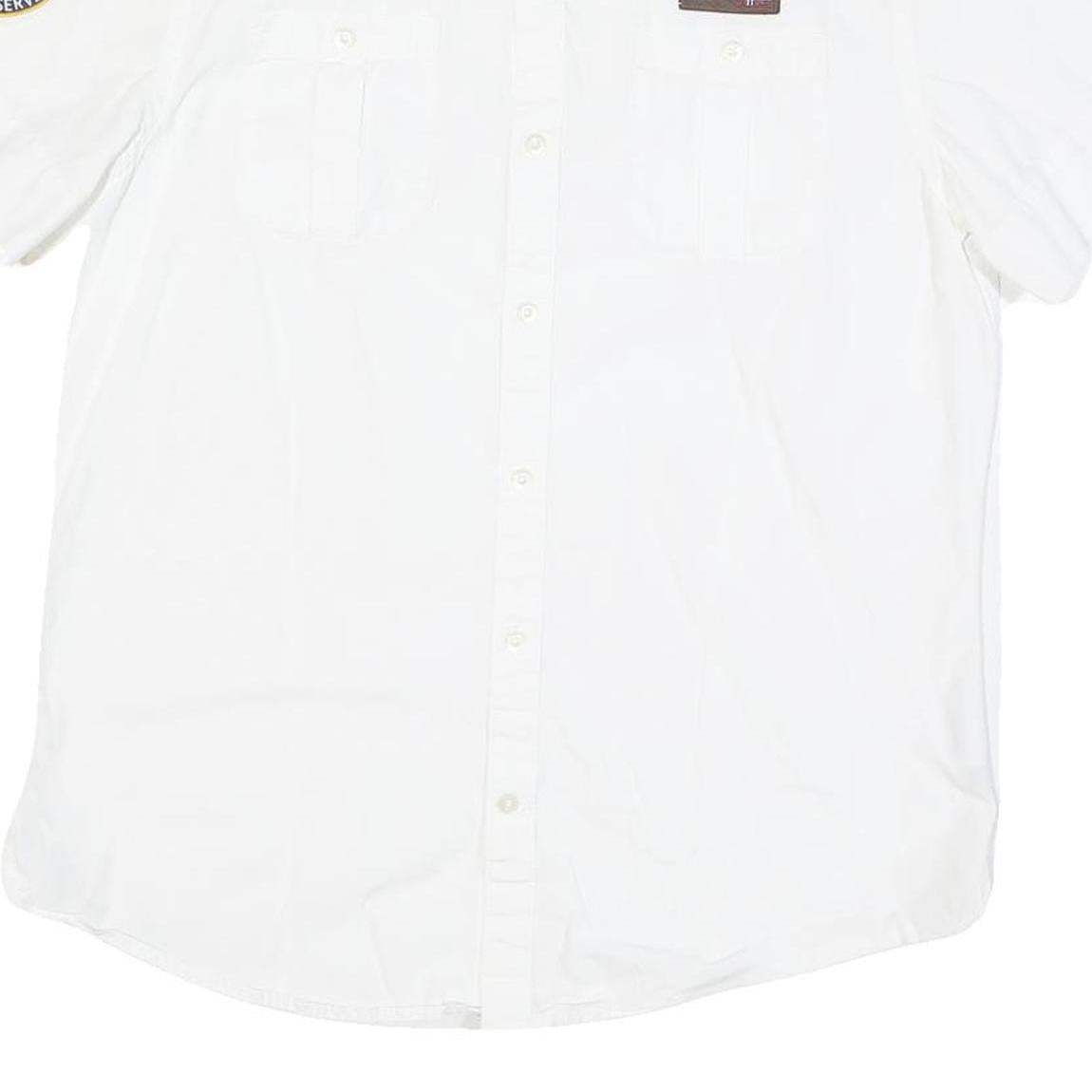 NAPAPIJRI Mens White Casual Shirt M Cotton Blend Patch Logo Norwegian Flag