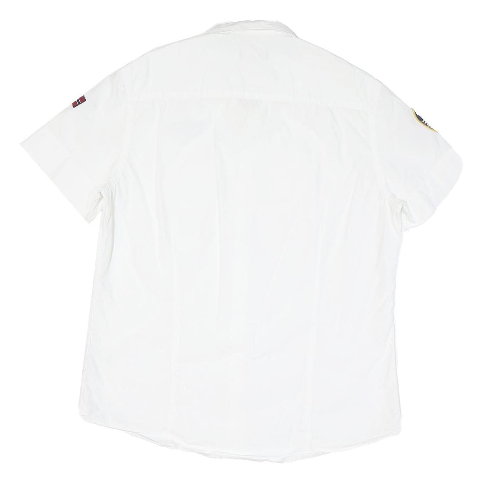 NAPAPIJRI Mens White Casual Shirt M Cotton Blend Patch Logo Norwegian Flag