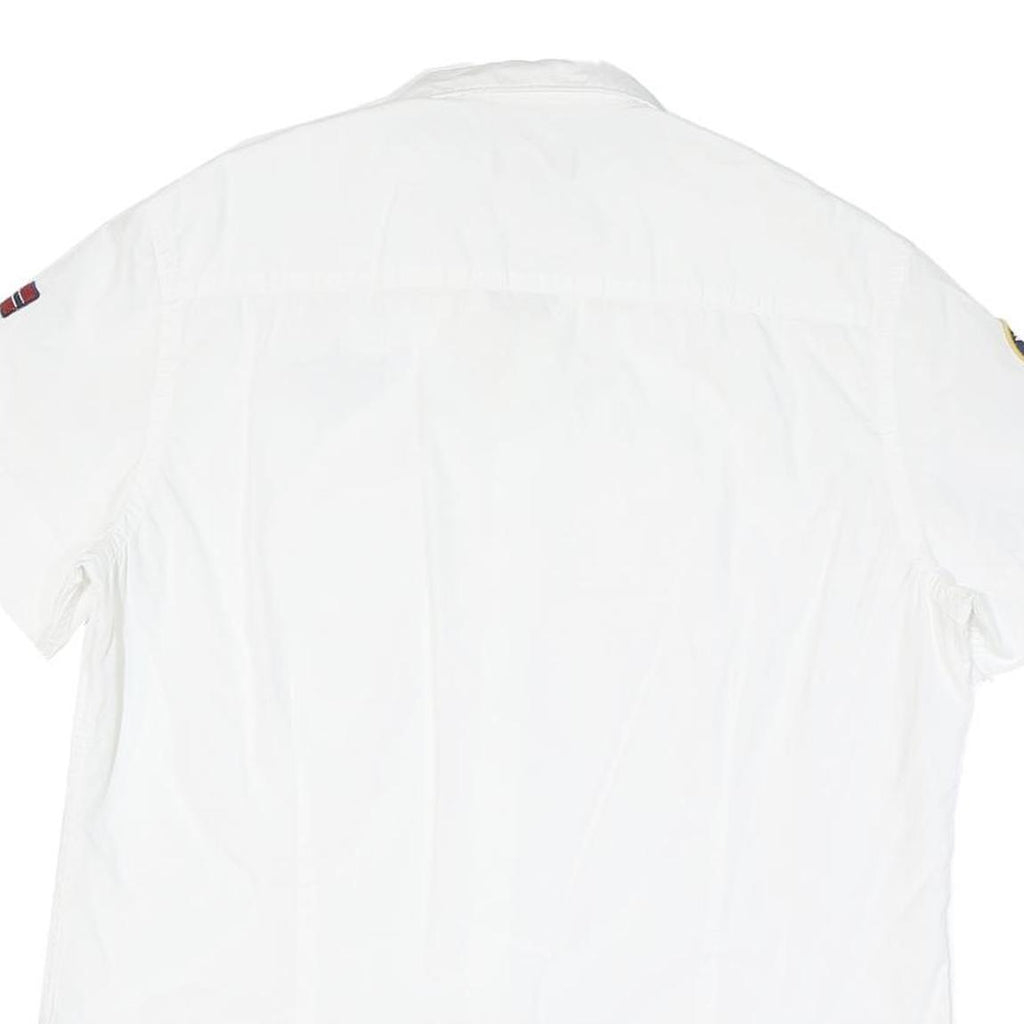 NAPAPIJRI Mens White Casual Shirt M Cotton Blend Patch Logo Norwegian Flag