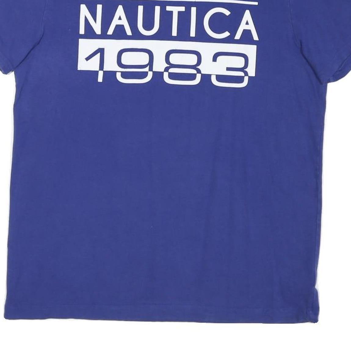 NAUTICA Mens Blue Graphic T-Shirt L Short Sleeve Crew Neck Cotton Blend Comfort