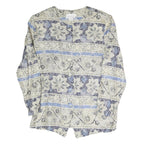 STUDIO C Womens Blue & Grey Floral Pattern Coach Jacket L Polyester Blend Woven