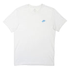 NIKE Mens White Blue Logo Classic T-Shirt M Short Sleeve Crew Neck Casual