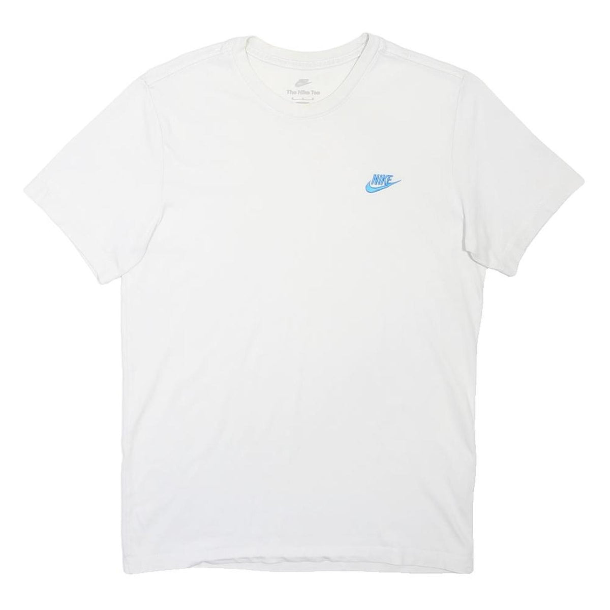 NIKE Mens White Blue Logo Classic T-Shirt M Short Sleeve Crew Neck Casual