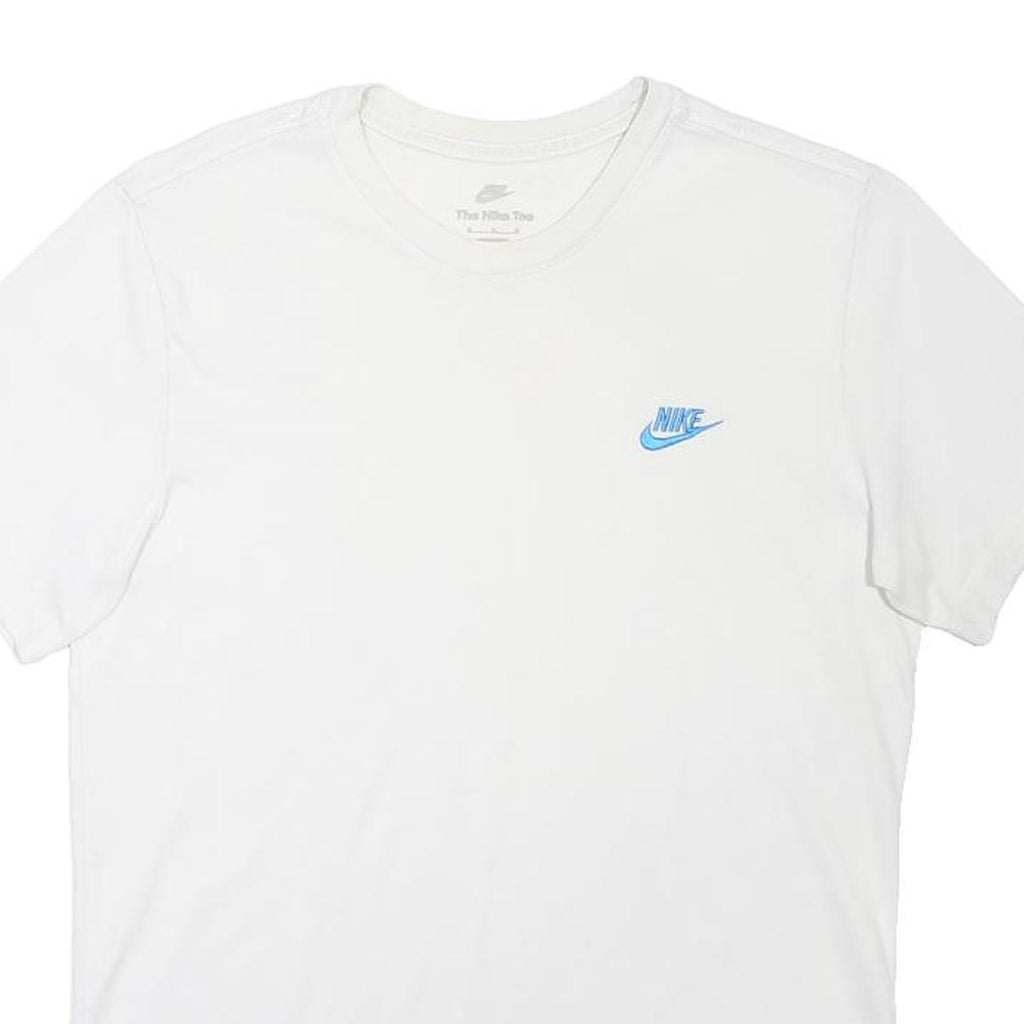 NIKE Mens White Blue Logo Classic T-Shirt M Short Sleeve Crew Neck Casual