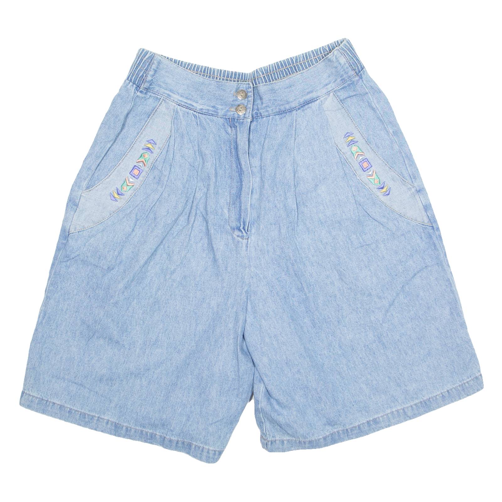 US INFO Chino Style Womens Denim Shorts Blue S W28