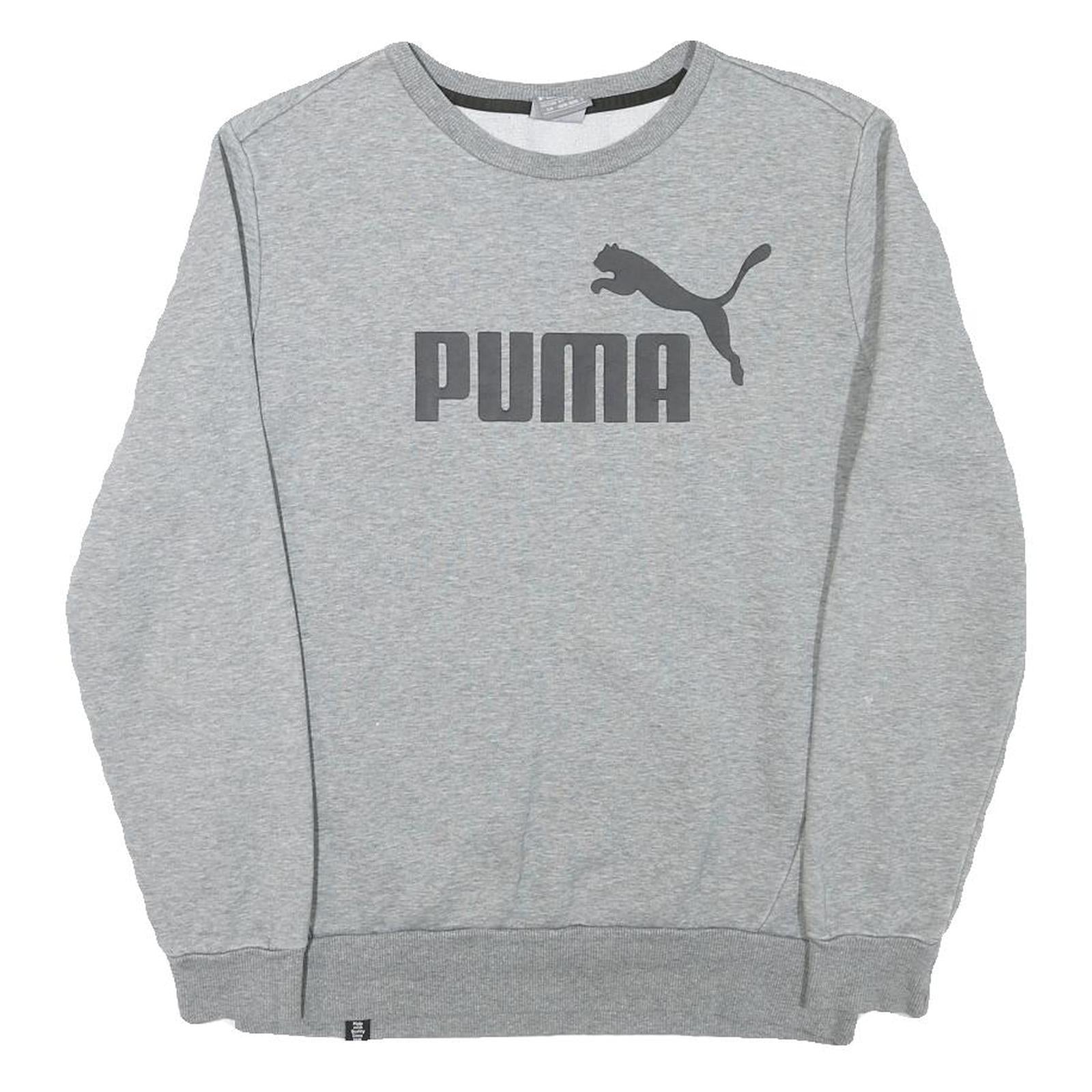 PUMA Mens Grey Cotton Blend Crew Neck S Logo Print Sports Sweatshirt