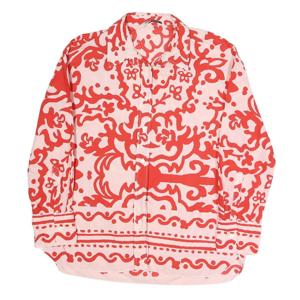 ZARA Womens Red & Pink Printed Shirt Long Sleeve Collared L Casual Stylish