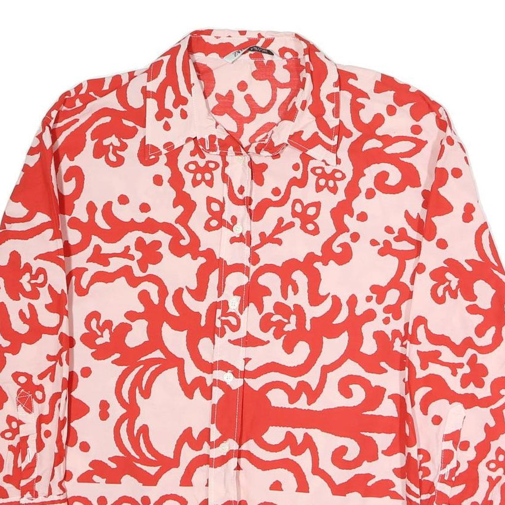 ZARA Womens Red & Pink Printed Shirt Long Sleeve Collared L Casual Stylish