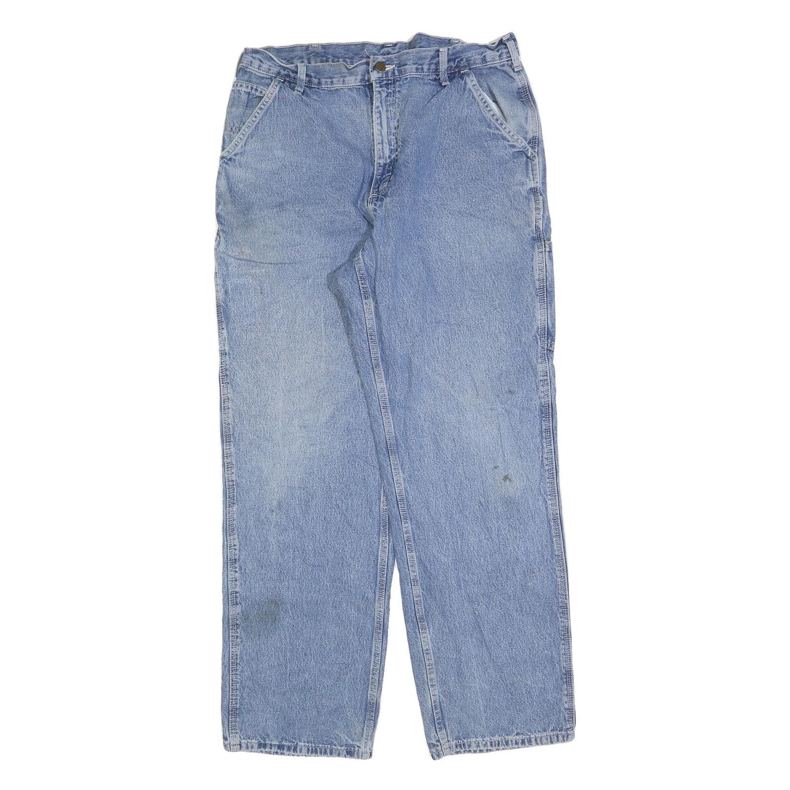 CARHARTT Mens Loose Fit Blue Denim Jeans W35 L32 Workwear Zip Closure