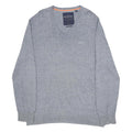 SUPERDRY Mens Grey Plain Cotton Blend V Neck Basic Knit Jumper XL Casual Layer