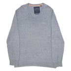SUPERDRY Mens Grey Plain Cotton Blend V Neck Basic Knit Jumper XL Casual Layer