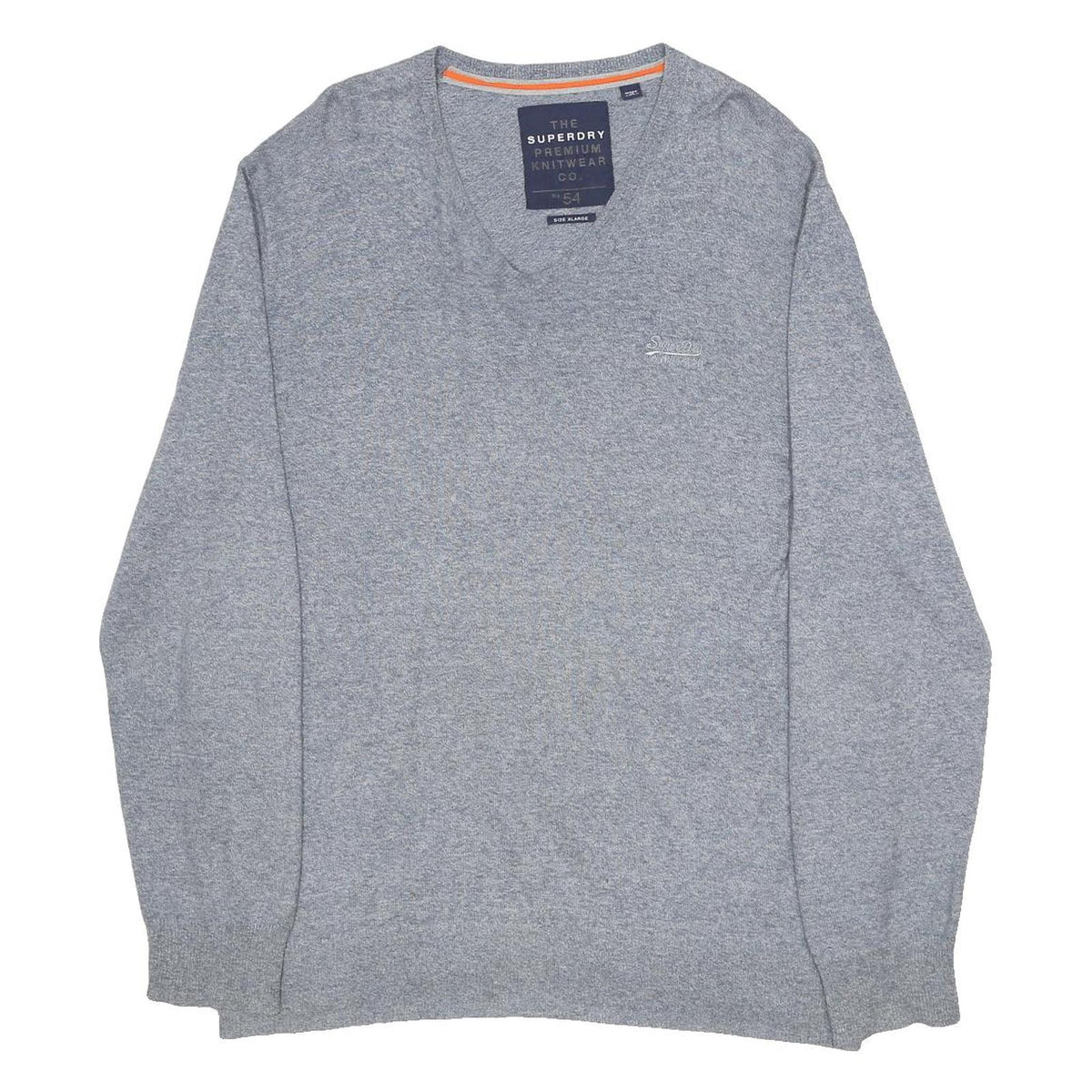 SUPERDRY Mens Grey Plain Cotton Blend V Neck Basic Knit Jumper XL Casual Layer