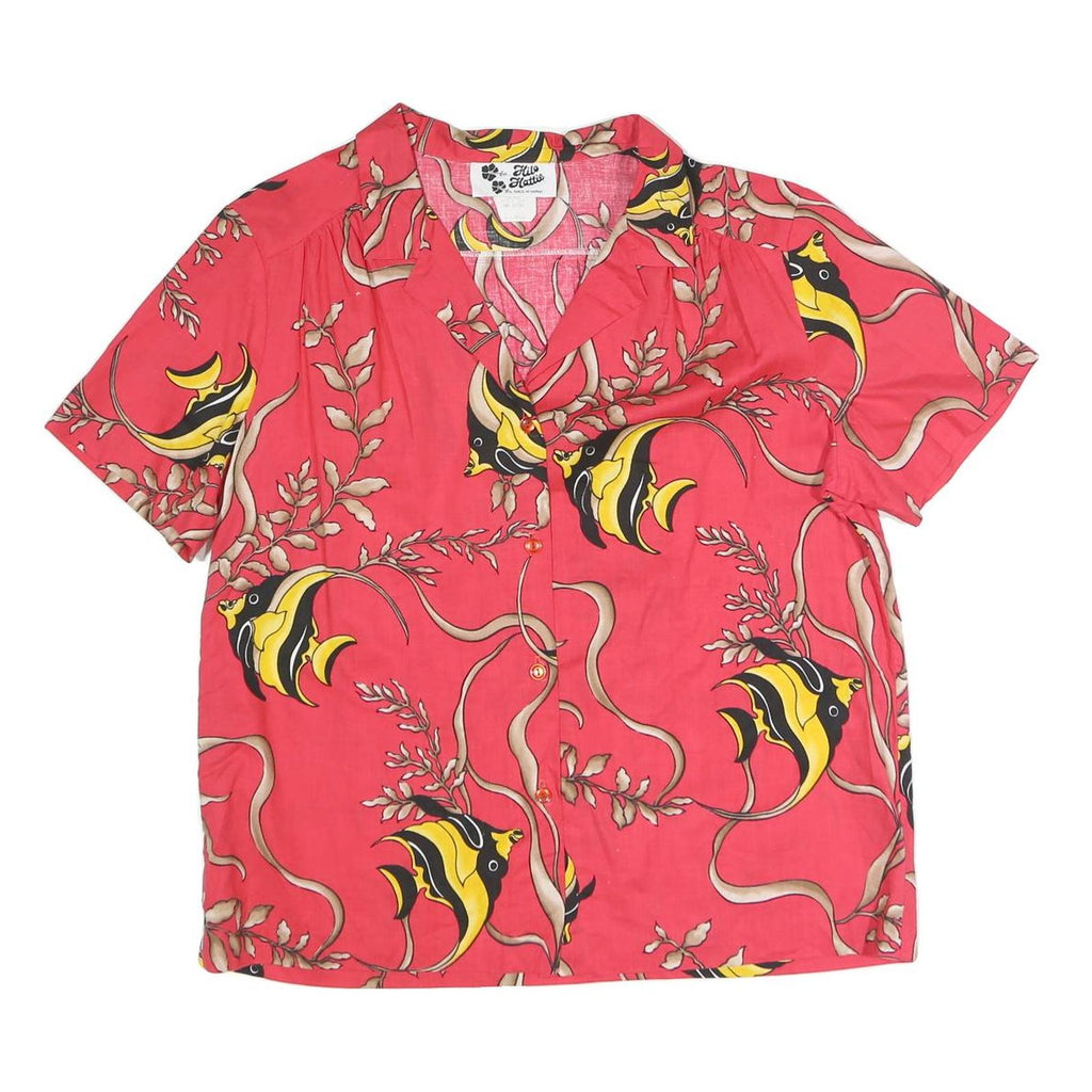 HELLO HATTIE Womens Coral Red Printed Button Shirt XL Cotton Blend Short Sleeve