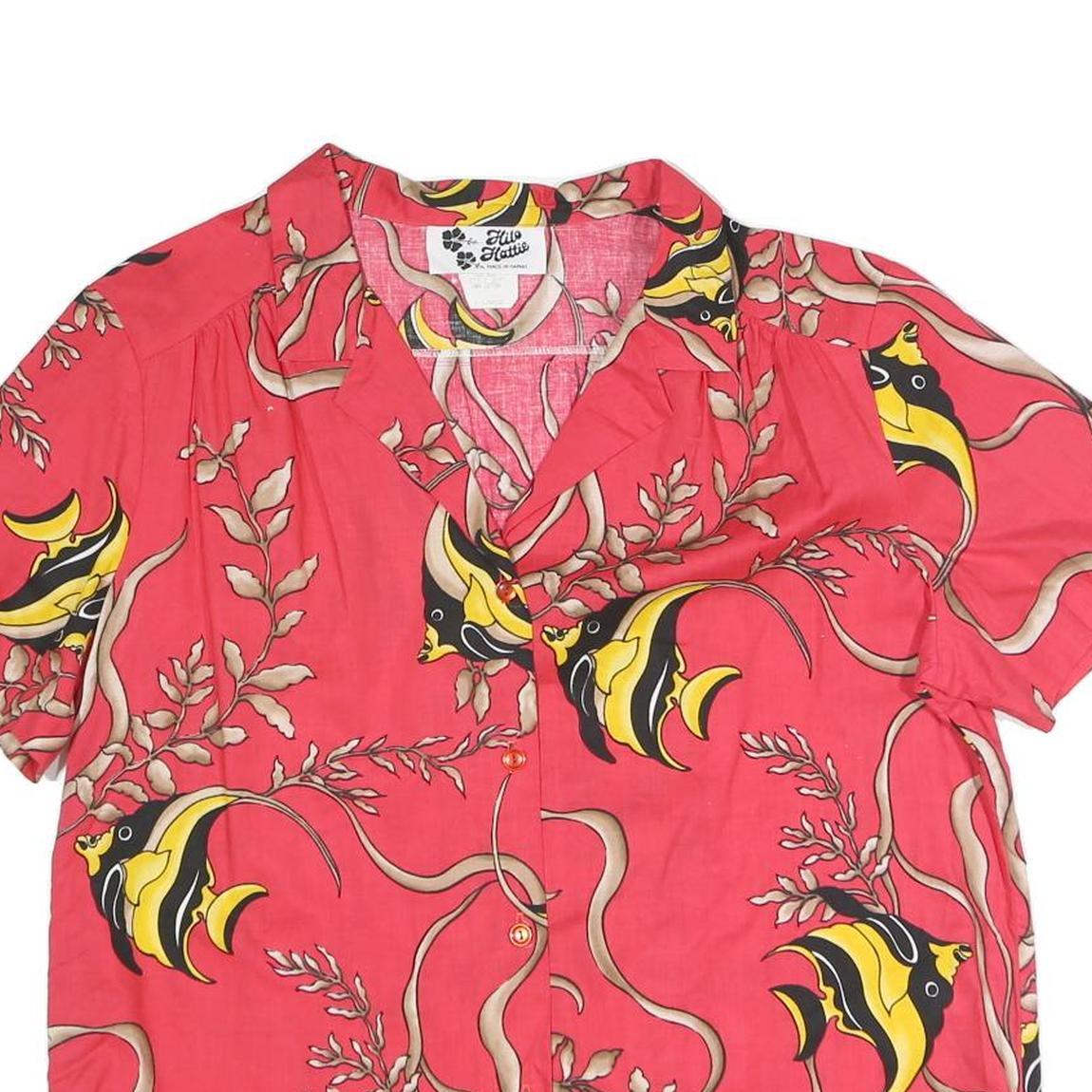 HELLO HATTIE Womens Coral Red Printed Button Shirt XL Cotton Blend Short Sleeve