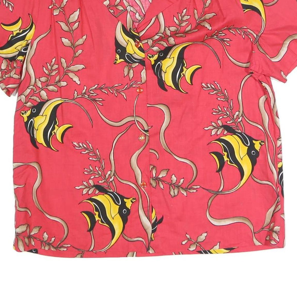 HELLO HATTIE Womens Coral Red Printed Button Shirt XL Cotton Blend Short Sleeve