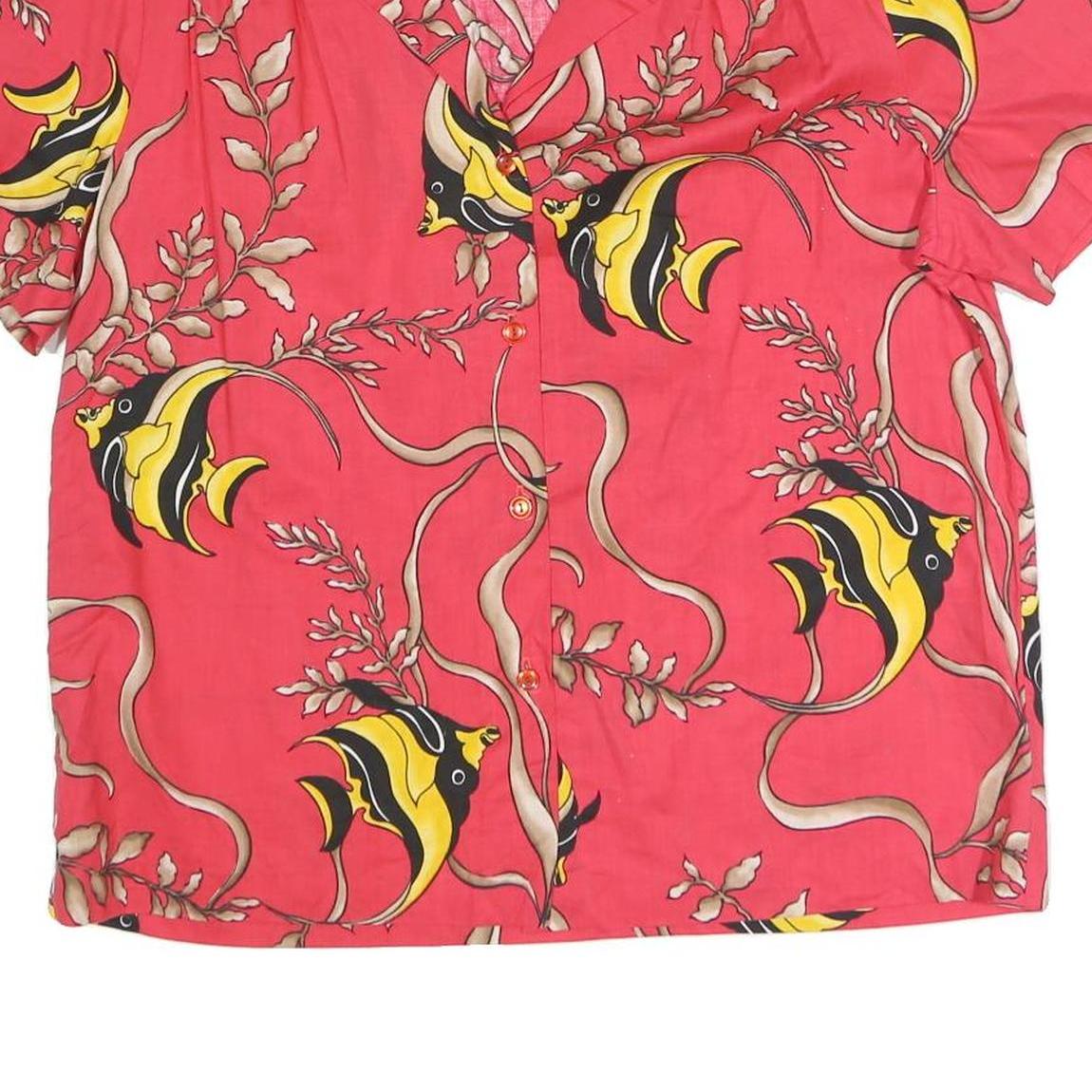 HELLO HATTIE Womens Coral Red Printed Button Shirt XL Cotton Blend Short Sleeve