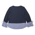M&S Womens Blue Navy & Light Blue Sleeve Tie Cotton Blend Top UK 14 Flared