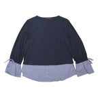 M&S Womens Blue Navy & Light Blue Sleeve Tie Cotton Blend Top UK 14 Flared