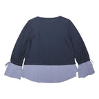 M&S Womens Blue Navy & Light Blue Sleeve Tie Cotton Blend Top UK 14 Flared