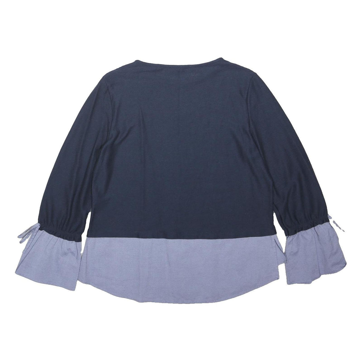 M&S Womens Blue Navy & Light Blue Sleeve Tie Cotton Blend Top UK 14 Flared