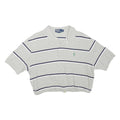 POLO RALPH LAUREN Womens Grey & Navy Striped Short Sleeve Polo Shirt L Crop