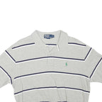 POLO RALPH LAUREN Womens Grey & Navy Striped Short Sleeve Polo Shirt L Crop