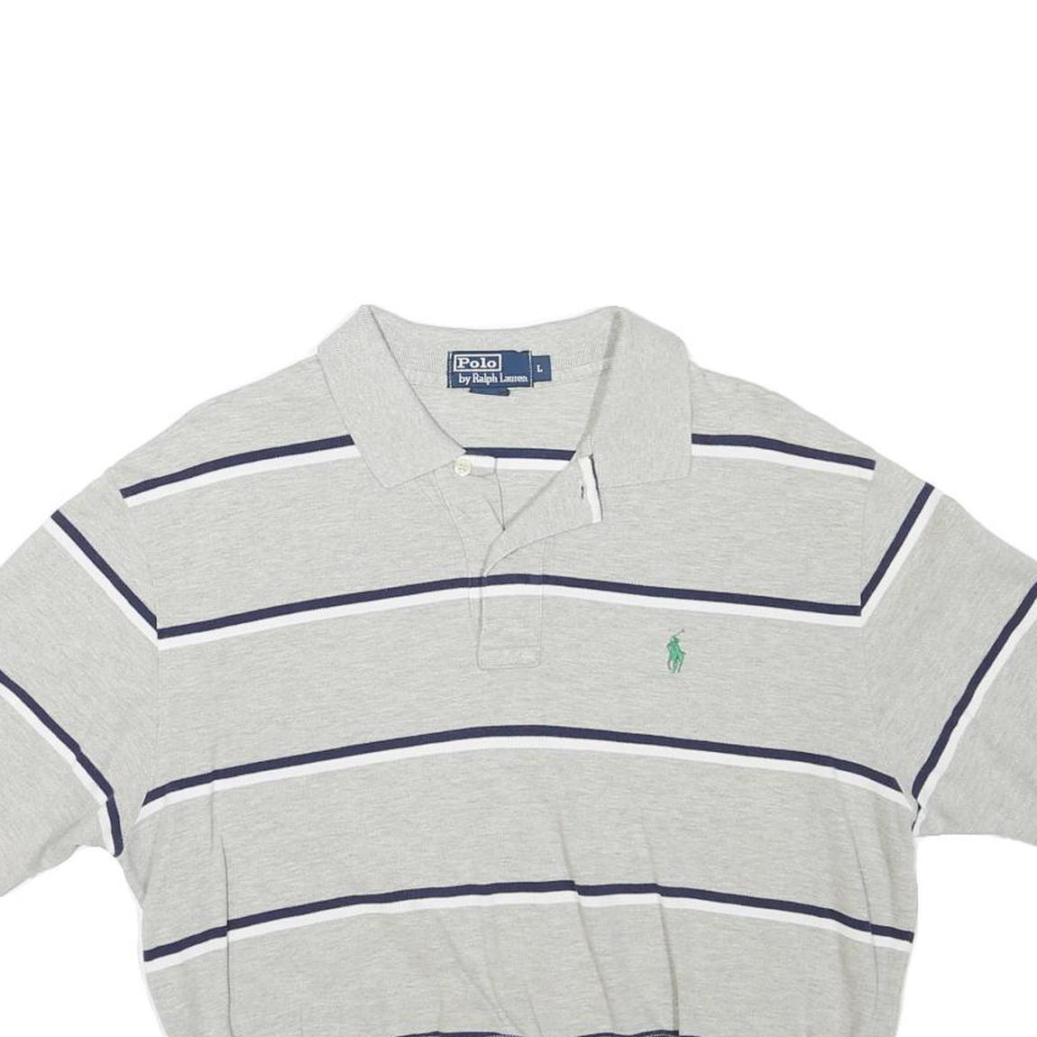 POLO RALPH LAUREN Womens Grey & Navy Striped Short Sleeve Polo Shirt L Crop