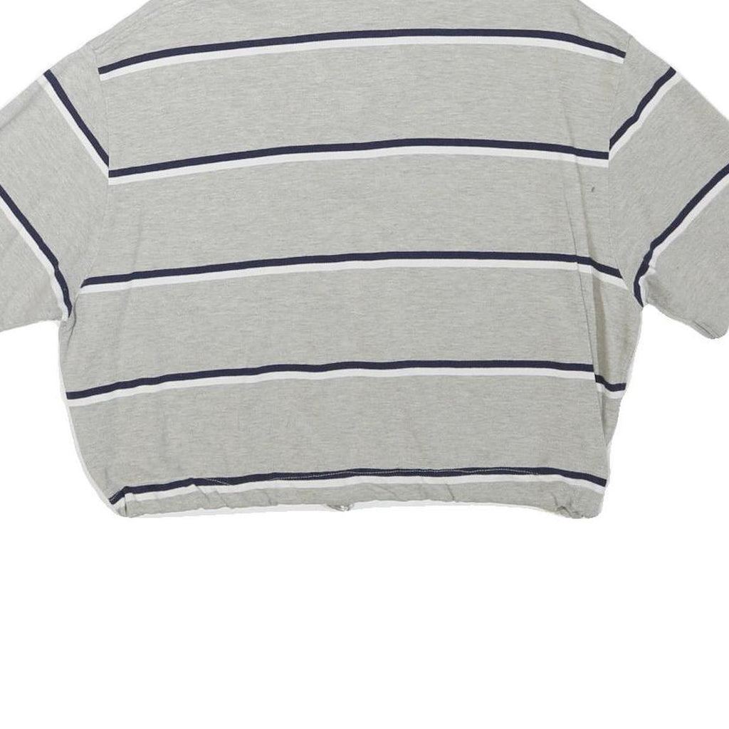 POLO RALPH LAUREN Womens Grey & Navy Striped Short Sleeve Polo Shirt L Crop