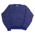 ATLANTIC TRADERS Mens Patterned Jumper Blue Diamond V-Neck 90s L