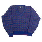 ATLANTIC TRADERS Mens Patterned Jumper Blue Diamond V-Neck 90s L